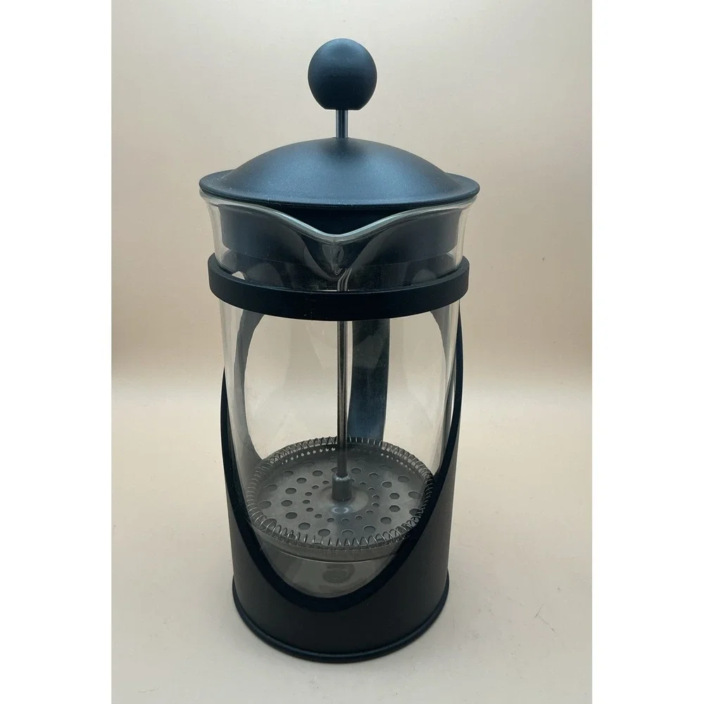 Classic Glass French Press Coffee Maker 8-Cup 34oz Black Geometric Cage - VGC